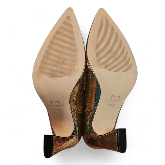 Marc Fisher Boots Womens 9.5 M Masina Ankle Booties Heels Gold Leather Pull On - Picture 7 of 9